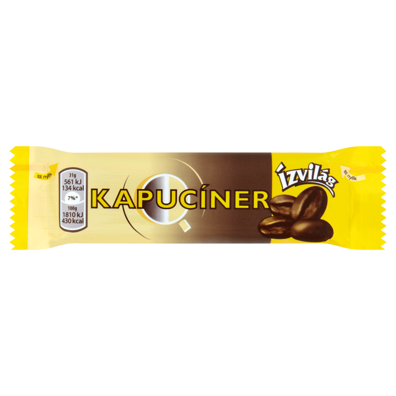 Ízvilág Kapucíner Dark Chocolate Covered Bar with Coffee and Cream Flavored Filling 31 g